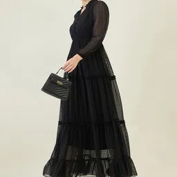 aayu Women Puff Sleeve Layered Georgette Maxi Dress image 3