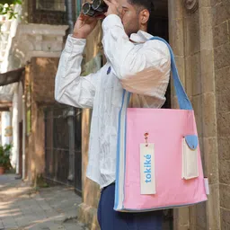 Tokike Unisex Brand Logo Printed Structured Tote Bag-picture-39
