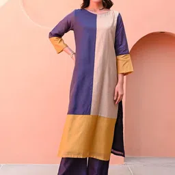 Aaghnya Colourblocked Boat Neck Straight Kurta With Palazzos-image-47