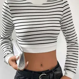 Western Darji Women Striped Cotton Crop Top-image-27