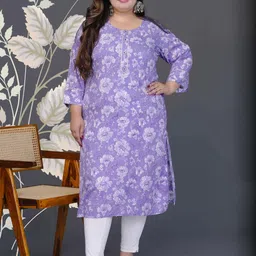 MEHKFAB Women Purple Plus Size Floral Printed Straight Kurta-picture-20