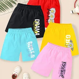 YK Kids Girls Pack of 5 Multicolor Cotton Printed Regular Fit Shorts-picture-27
