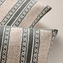 Peepul Tree SS-2025 Charcoal & Off White Floral Square Cotton Cushion Cover image 4