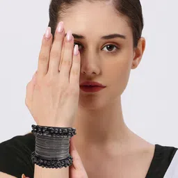 OOMPH Set Of 28 Oxidised Ghungroo & Shimmer Bangles image 4