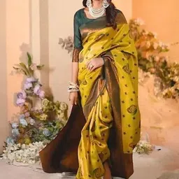 Mufa Ethnic Motifs Woven Design Zari Kanjeevaram Saree With Blouse Piece-image-93