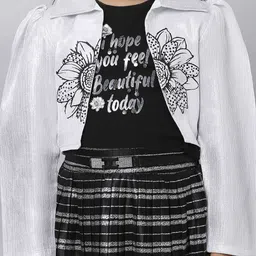 Macwin Girls Printed Round Neck Top With Skirt & Jacket image 2