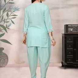 HERE&NOW Floral Embroidered V-Neck Kurti With Dhoti Pants image 2
