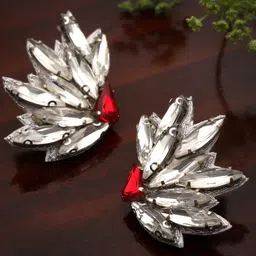 Moedbuille Silver-Plated Crystals Studded Contemporary Studs-picture-16