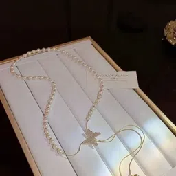 DressBerry Women Gold-Plated Butterfly Chain Pearl Tassel Pendent Necklace-picture-32