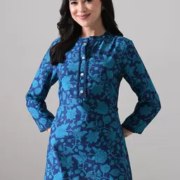 MEESAN Women Modal Mandarin Collar Floral Printed Tunic-image-6