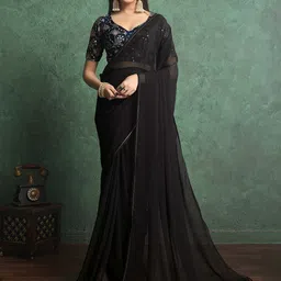 Ishin Pure Georgette Saree With Heavy Embroidered Blouse-image-17