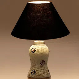 Devansh Black Printed Wooden Frustum Shaped Table Lamp With Mosaic Glass Base image 4