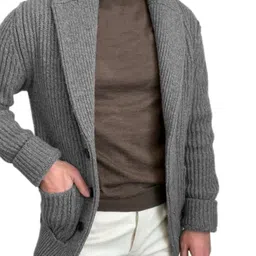 HERE&NOW Self Design Lapel Collar Long Sleeves Front Open Sweaters-picture-14