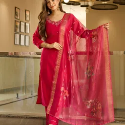 the52 Women Cotton Rayon Kurta Pant Dupatta Set-picture-19