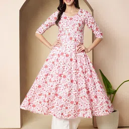 Poshak Hub Floral Printed Cotton Anarkali Kurta-image-91