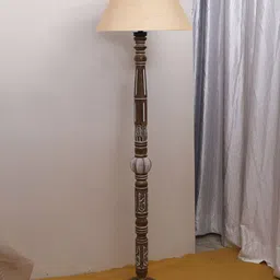 Devansh Beige Wooden Textured Frustum FloorLamps image 4