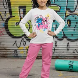 YK Disney Girls Printed Long Sleeves T-shirt With Joggers-image-56