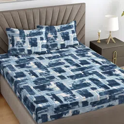FABINALIV Blue & White 300 TC King Bedsheet with 2 Pillow Covers-image-28