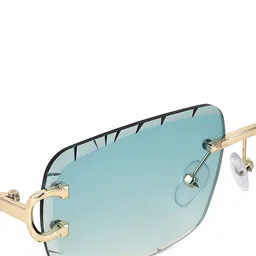 PELLE LUXUR Unisex Green Lens & Gold-Toned Rectangle Sunglasses with image 5