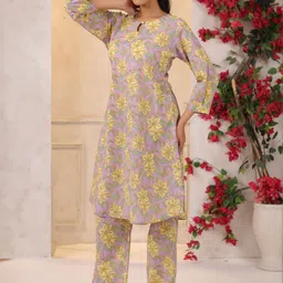 CRAFIQA Floral Printed Pure Cotton Keyhole Neck Top With Trousers Co-Ords-image-13