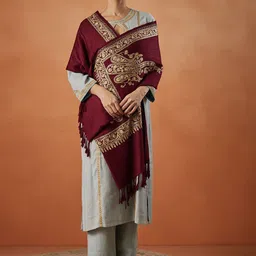 Pashmoda Paisley Embroidered Fringed Shawl-picture-15
