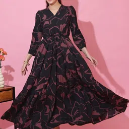 Honky Tonky Women Abstract Print V-Neck Crepe Maxi Dress-image-20