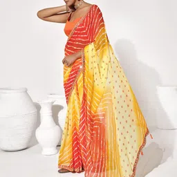 Kalista Printed Lehriya Embellished Georgette Saree image 5