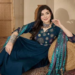 Sangria Women Ethnic Motifs Embroidered Regular Thread Work Kurta with Churidar & With Dupatta image 2