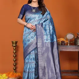 Shriyangan Ethnic Motifs Zari Kanjeevaram Saree with Unstitched Blouse Piece-picture-11