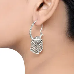 Dulcett Silver Plated Peacock Shaped Oxidized Half Hoop Earrings-picture-24