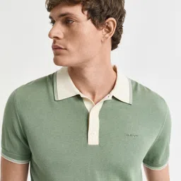 GANT Men Solid Polo Collar Cotton T-shirt image 2
