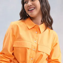 Street By Tokyo Talkies Women Solid Shirt Collar Cotton Top-image-81
