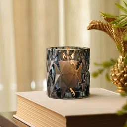 Pure Home and Living Grey 2 Pieces Diamond Cut Textured Glass Tealight Candle Holders-image-28