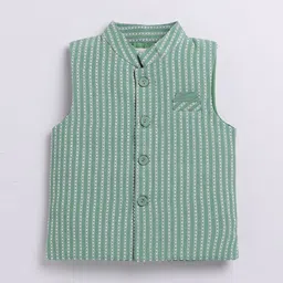 LITTLE COLLARS Boys Striped Regular Pure Cotton Kurta with Pyjamas image 3