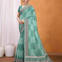 Ishin Ethnic Motifs Zari Silk Blend Bagru Saree-image-96