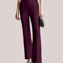 houseofcommon Women Regular Fit Purple Cotton Blend Trousers-picture-21