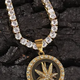 KRENOZ Men Stainless Steel Gold-Plated Rhinestone Studded Circular Pendant With Chains image 4