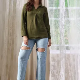 DressBerry Women Self Design Shirt Collar Long Sleeve A-Line Top-picture-20