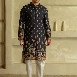 LEMONX Men Ethnic Motifs Printed Regular Kurta with Pyjamas-image-43