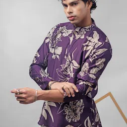 Rawayi Floral Printed Mandarin Collar Straight Kurta image 3