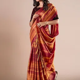 House of Pataudi Striped Saree With Unstitched Blouse image 4