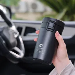 CLAY CRAFT Grey & Black Printed Vacuum Insulated Travel Mug - 300ml-picture-34