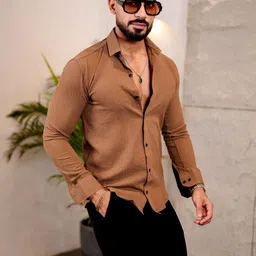 KHUSHI CREATION Texture Spread Collar Slim Fit Shirt-picture-16