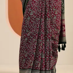 Libas Floral Zari Silk Blend Saree image 4