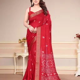 MAGNEITTA Women Bandhani Printed Zari Bandhani Saree-image-20