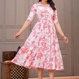 Maquien Floral Print A-Line Midi Dress image 4