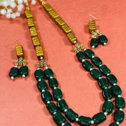 Dhivara Copper Plated Artificial Beaded Necklace With Earrings-picture-11