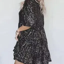 StyleCast Women Black Sequin A-Line Mini Dress-picture-22