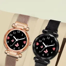 SZN Women Dial & Stainless Steel Straps Analogue Watch Mag Flower Gold+BLKSZNN36514458-image-73