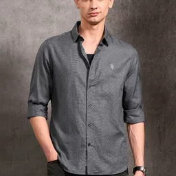 U.S. Polo Assn. Denim Co. Men Houndstooth Slim Fit Textured Pure Cotton Casual Shirt-picture-23